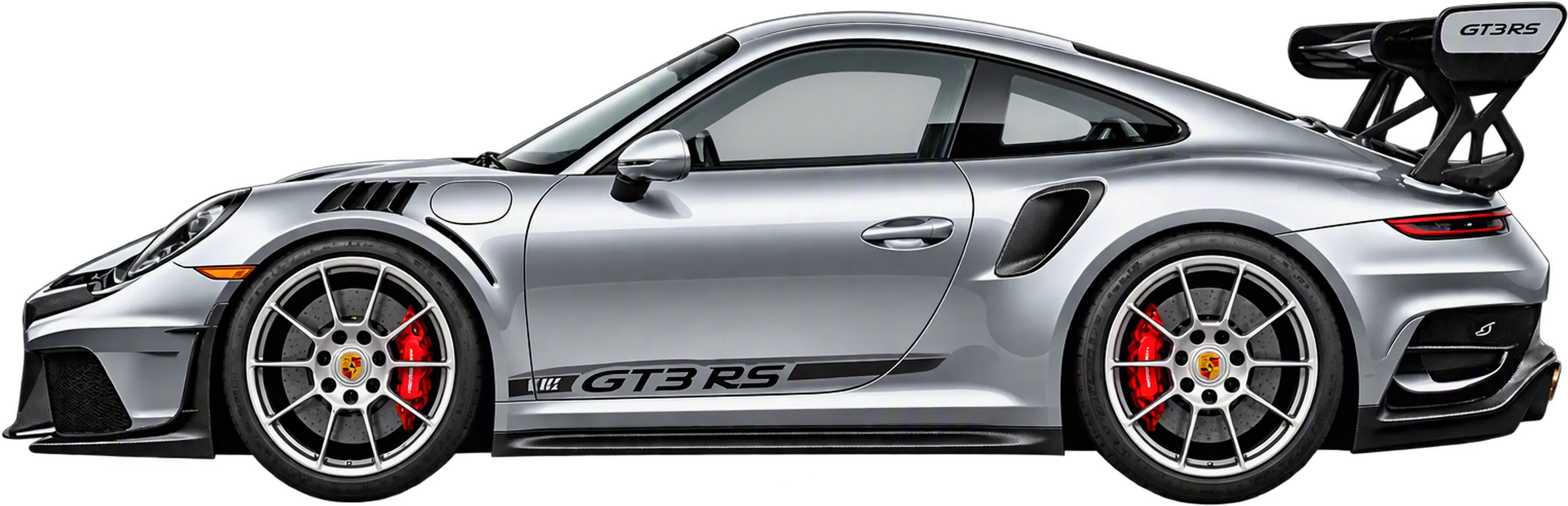 Porsche 911 GT3 RS in silver, side view